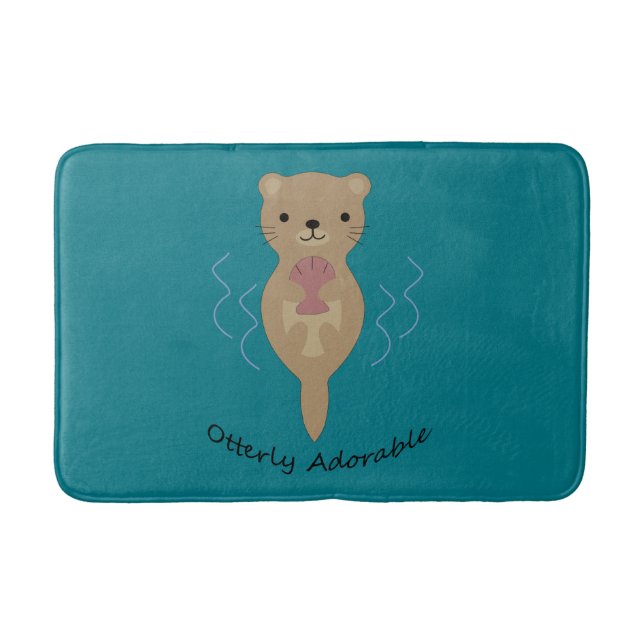 Cute and Funny Otterly Adorable Otter Bath Mat (Front)