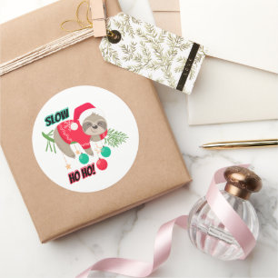 Cute and Funny Santa's Sloth Slow Ho Ho Classic Round Sticker