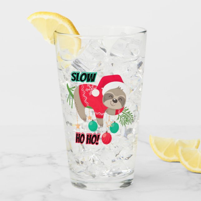 Cute and Funny Santa's Sloth Slow Ho Ho Glass (Front Ice)