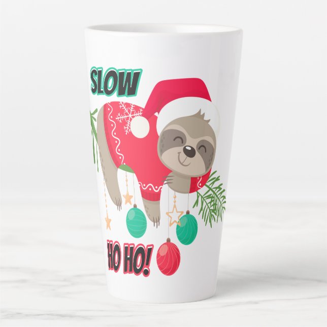 Cute and Funny Santa's Sloth Slow Ho Ho Latte Mug (Front)