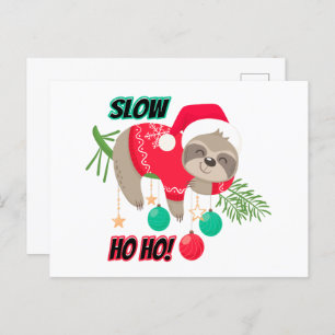 Cute and Funny Santa's Sloth Slow Ho Ho Postcard