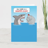 Cute and funny shark and Manatee Claus Christmas