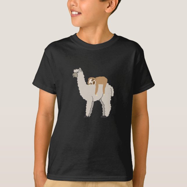 Cute and Funny Sleepy Sloth and Llama T-Shirt (Front)