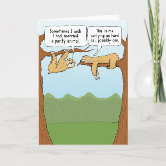 Cute and Funny Sloth Party Animals Anniversary Card