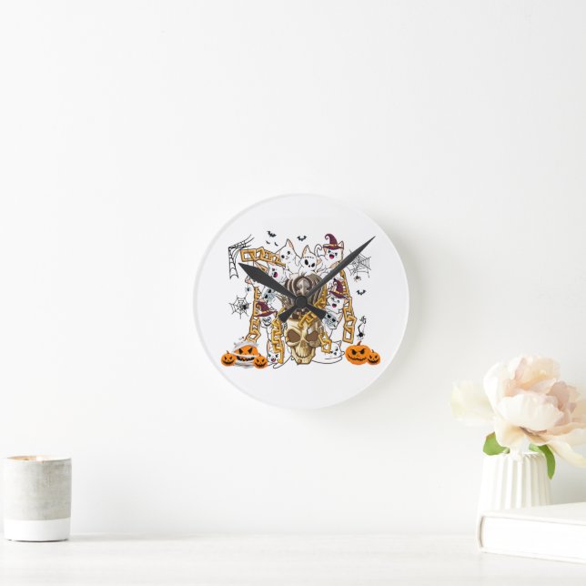 Cute and Funny Spooky Evil Cats Round Clock (Home)