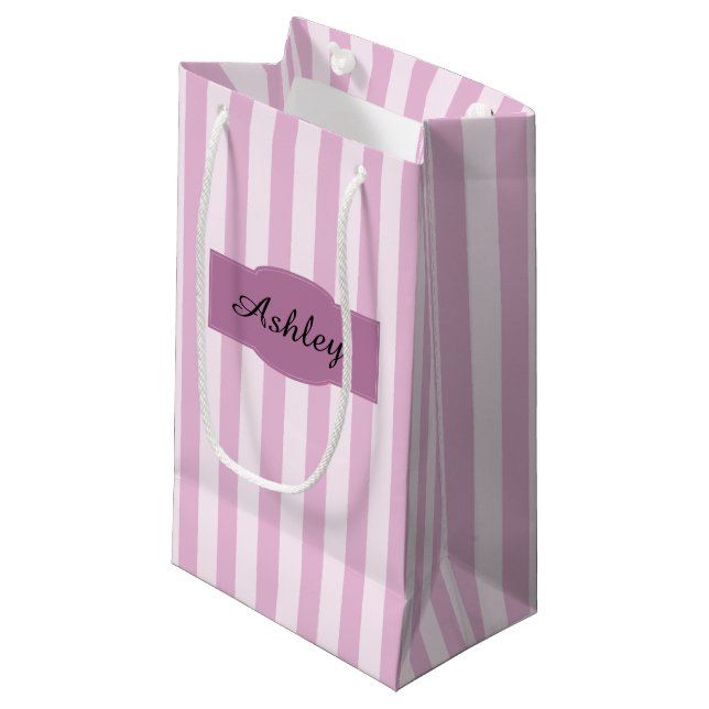 Cute and Girly Monogarm Stripes Pattern Small Gift Bag (Front Angled)