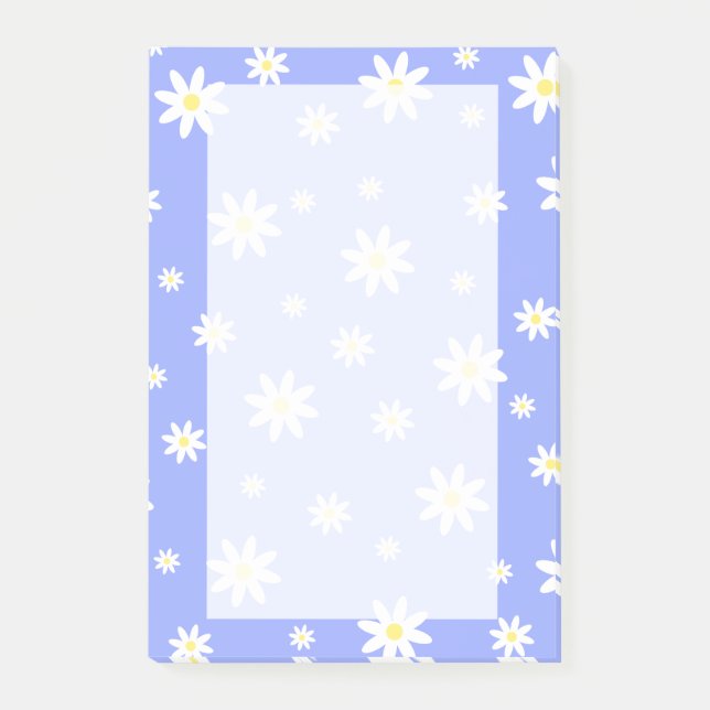 Cute and girly pastel blue and white daisy pattern post-it notes (Front)