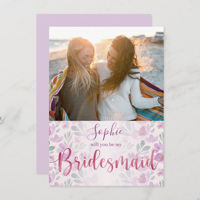 Cute and Girly  Pink and Purple Peony Watercolor (Front/Back)