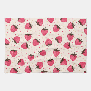 Cute and Girly Pink Strawberries Pattern Tea Towel