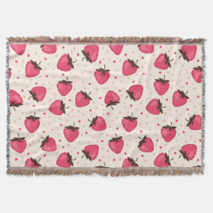 Cute and Girly Pink Strawberries Pattern Throw Blanket