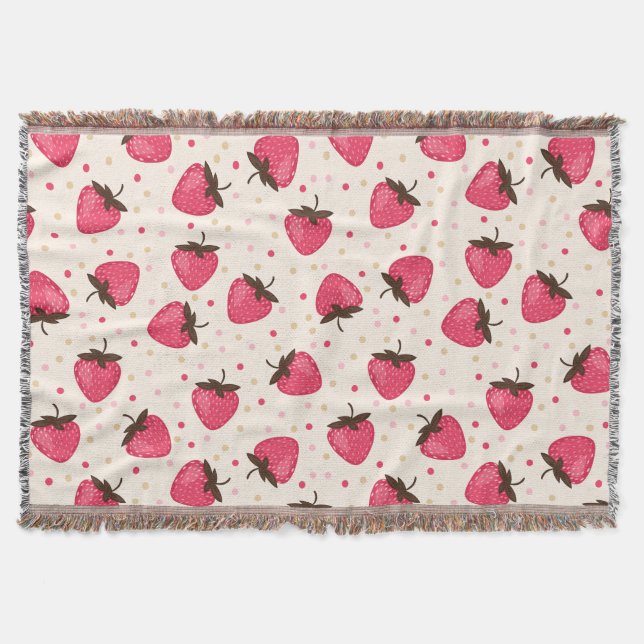 Cute and Girly Pink Strawberries Pattern Throw Blanket (Front)