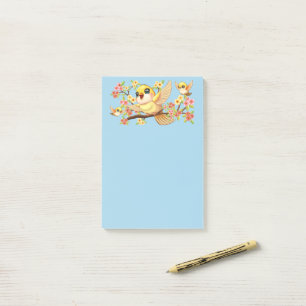 Cute and Happy Birds among Spring Flowers Post-it Notes