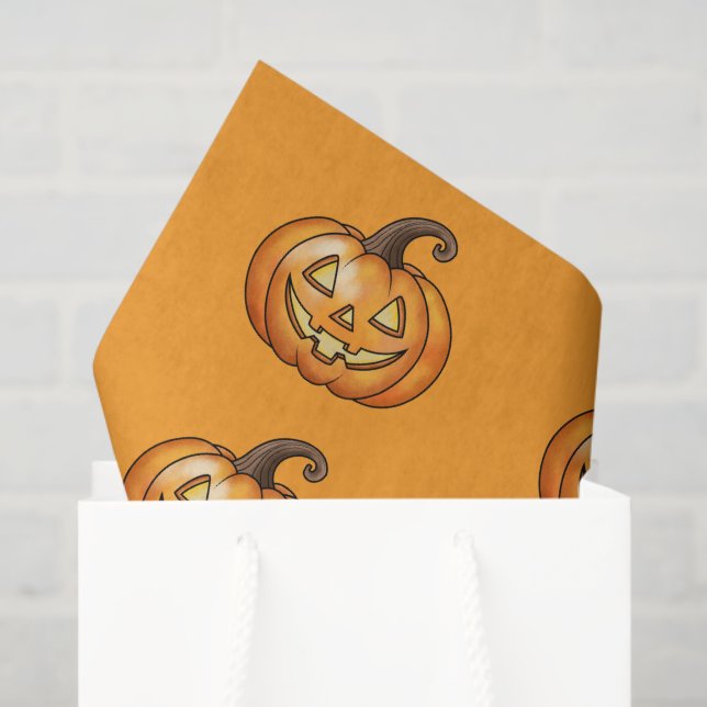 Cute And Happy Cartoon Pumpkin Halloween Pattern Tissue Paper (Gift Bag)