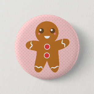 Cute and Happy Christmas gingerbread man 6 Cm Round Badge
