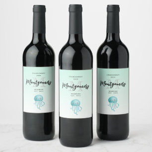 Cute and Happy Jellyfish Wine Making Label