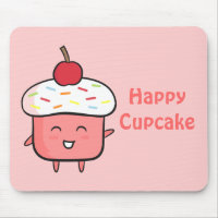 Cute and Happy Pink Cupcake with Cherry