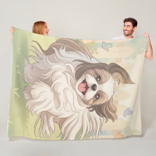 Cute and Happy Shih Tzu Puppy Running in a Garden  Fleece Blanket