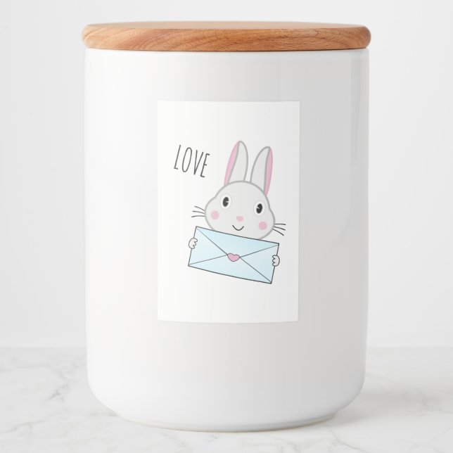 Cute and lovely Bunny holding Love Letter Food Label (Front)