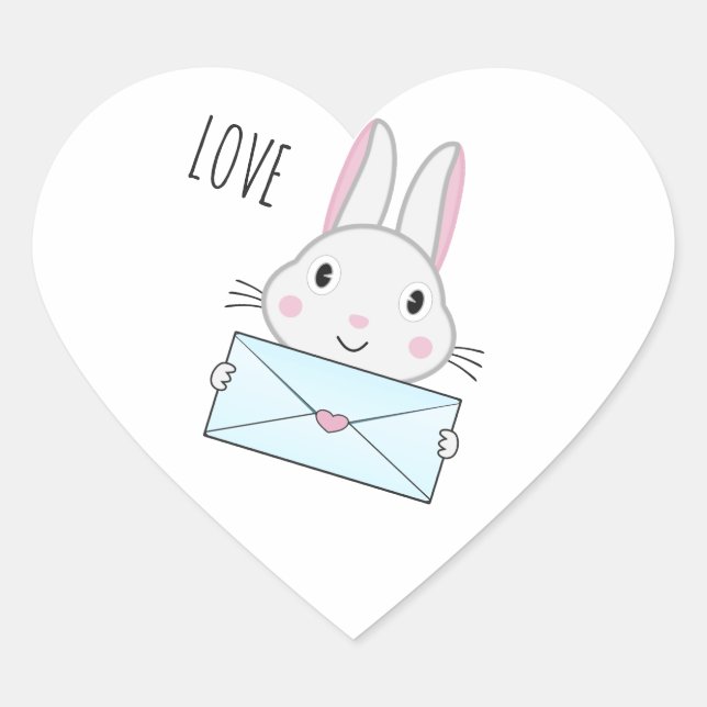 Cute and lovely Bunny holding Love Letter Heart Sticker (Front)
