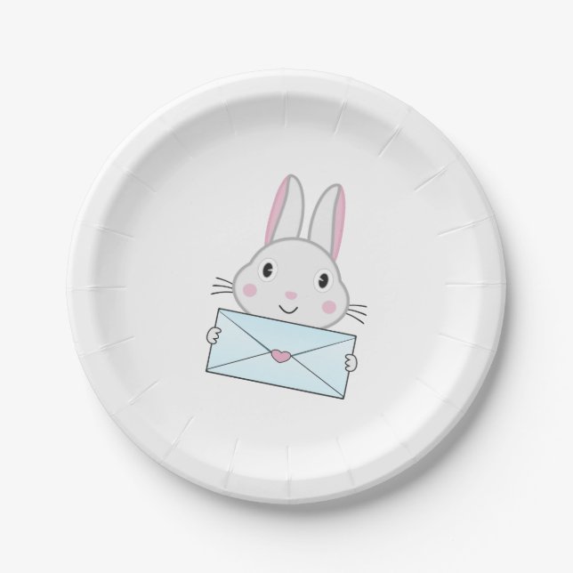 Cute and lovely Bunny holding Love Letter Paper Plate (Front)