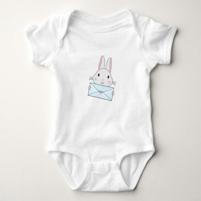 Cute and lovely Rabbit holding Love Letter Baby Bodysuit (Front)