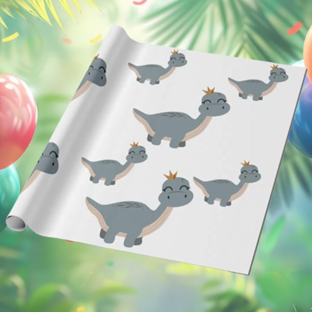 Cute and Modern Boho Dinosaur Party Wrapping Paper (Get ready to party with our awesome T-Rex illustrations! )