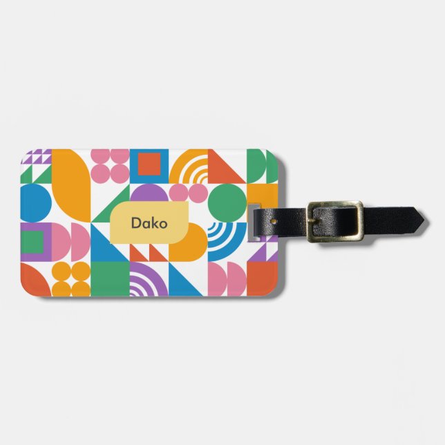 Cute and Modern Colourful Geometric Monogram Luggage Tag (Front Horizontal)