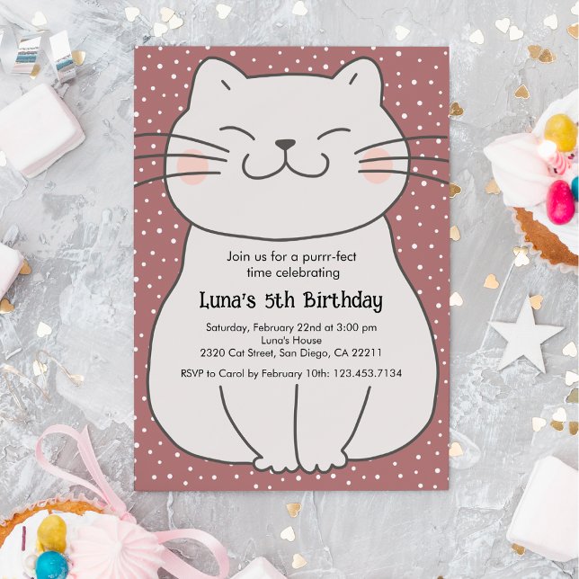 Cute and Modern Kitten Birthday  Invitation (Creator Uploaded)