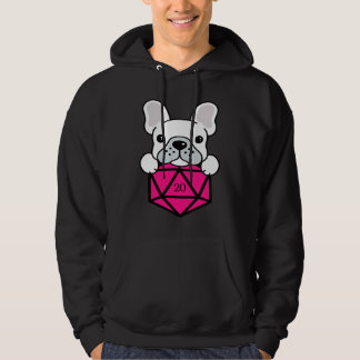 Cute and Nerdy Dog Pink Polyhedral D20 Dice Set Hoodie