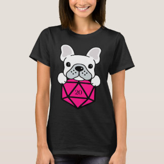 Cute and Nerdy Dog Pink Polyhedral D20 Dice Set T-Shirt
