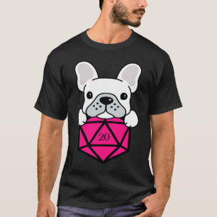 Cute and Nerdy Dog Pink Polyhedral D20 Dice Set T-Shirt