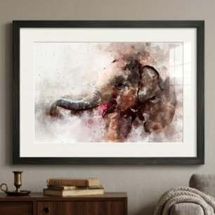 Cute and Playful Baby Asian Elephant Watercolor Photo Print