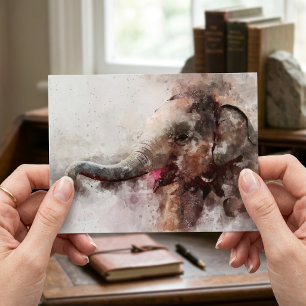 Cute and Playful Baby Asian Elephant Watercolor Postcard