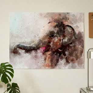 Cute and Playful Baby Asian Elephant Watercolor Poster