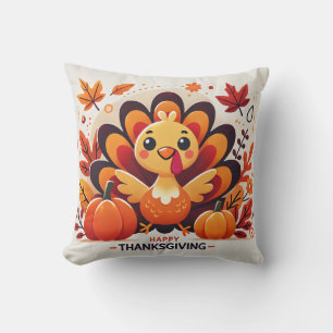 Cute and playful Thanksgiving turkey design Throw  Cushion
