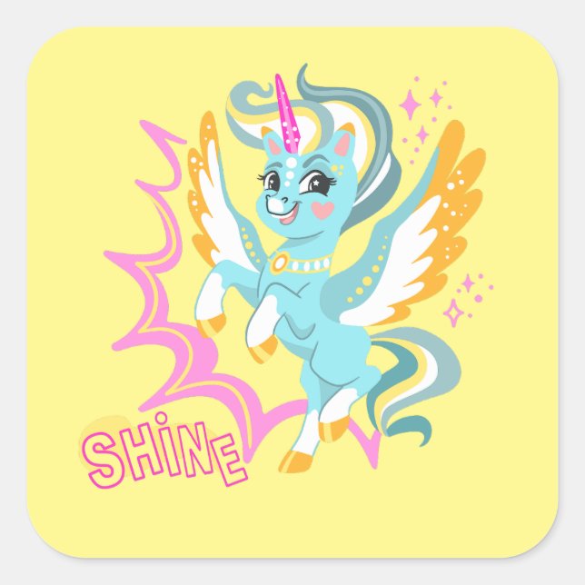 Cute and powerful unicorn square sticker (Front)