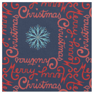 Cute and Pretty Snowflake Merry Christmas Navy Fabric