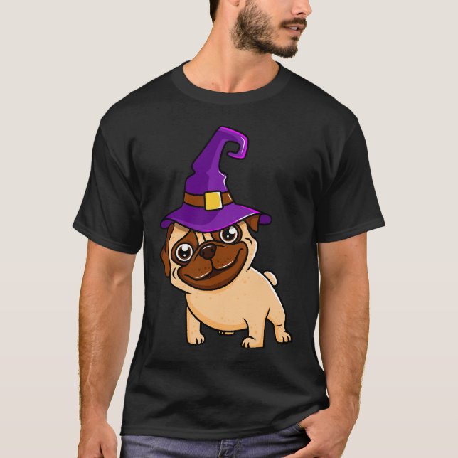 Cute And Pug With Wizard Hat T-Shirt (Front)