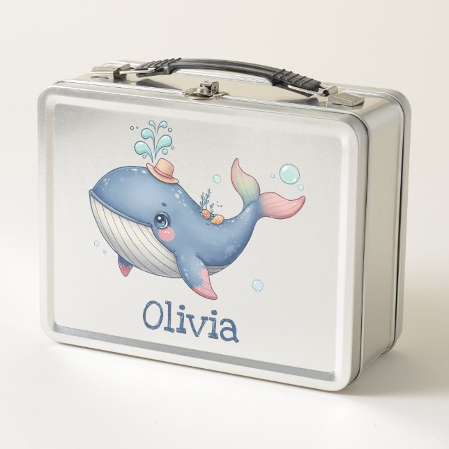Cute and Quirky Little Whale Metal Lunch Box (Front)