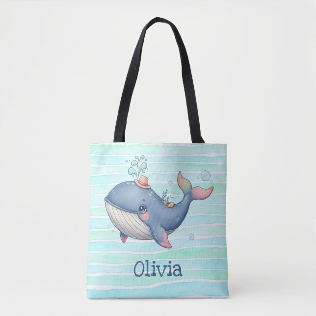Cute and Quirky Little Whale Tote Bag (Front)