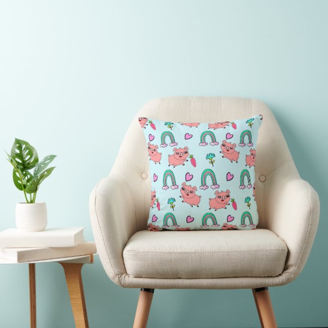 Cute and Quirky Pigs and Rainbows Pattern Cushion (Chair)