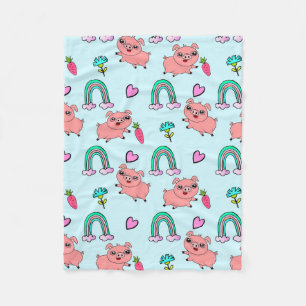 Cute and Quirky Pigs and Rainbows Pattern Fleece Blanket