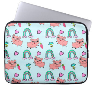 Cute and Quirky Pigs and Rainbows Pattern Laptop Sleeve