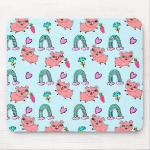 Cute and Quirky Pigs and Rainbows Pattern Mouse Pad