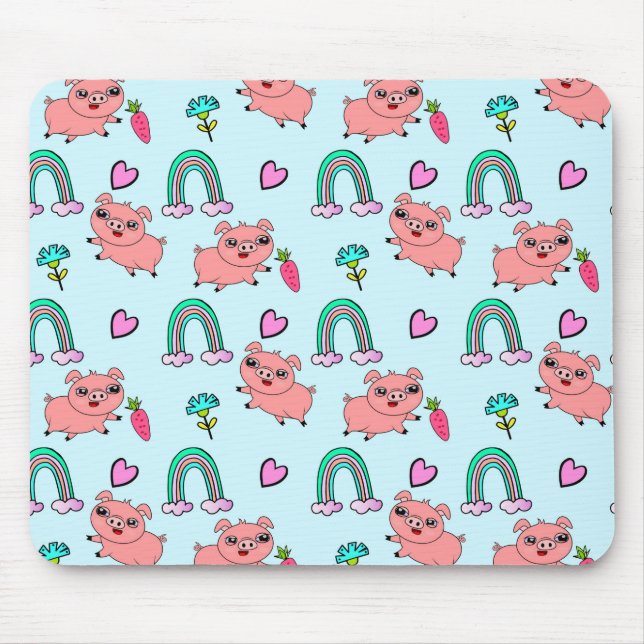 Cute and Quirky Pigs and Rainbows Pattern Mouse Pad (Front)
