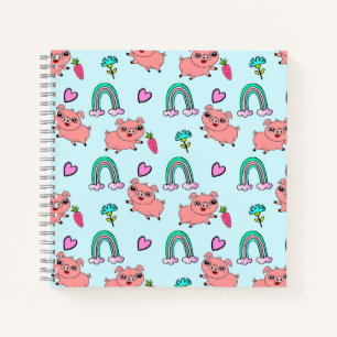 Cute and Quirky Pigs and Rainbows Pattern Notebook