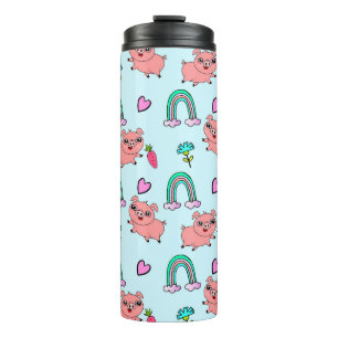 Cute and Quirky Pigs and Rainbows Pattern Thermal Tumbler