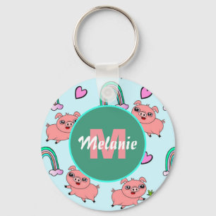 Cute and Quirky Pigs and Rainbows Personalised Key Ring