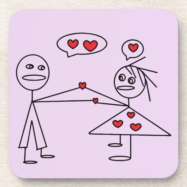 Cute and Romantic Stick Figure Couple in LOVE Coaster (Front)