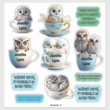 Cute and Sassy Owl Stickers Personalise Coffee 